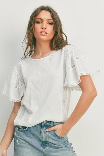 Boho Eyelet Trim Ruffle Top - Moon Blossom Boutique