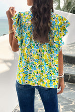 Load image into Gallery viewer, Smocked Floral Print Cap Sleeve Blouse
