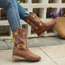 Load image into Gallery viewer, &quot;Blooming Style:  Vegan Leather Sunflower Embroidered Boots
