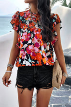 Load image into Gallery viewer, Smocked Floral Print Cap Sleeve Blouse
