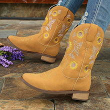 Load image into Gallery viewer, &quot;Blooming Style:  Vegan Leather Sunflower Embroidered Boots
