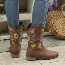 Load image into Gallery viewer, &quot;Blooming Style:  Vegan Leather Sunflower Embroidered Boots
