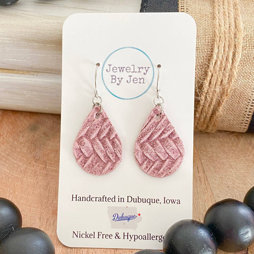 Teardrop Pink Chiffon Braided Leather Earrings - Moon Blossom Boutique